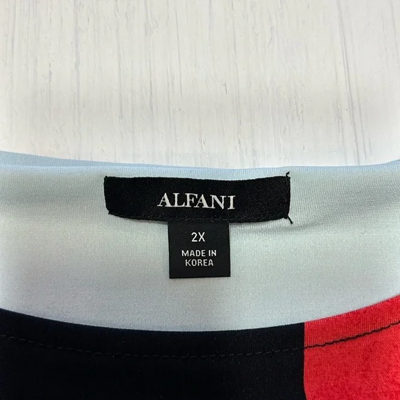 Alfani Women’s 2X High Low Colorblock Blouse Black Blue Red 3/4 Sleeve - Picture 7 of 9